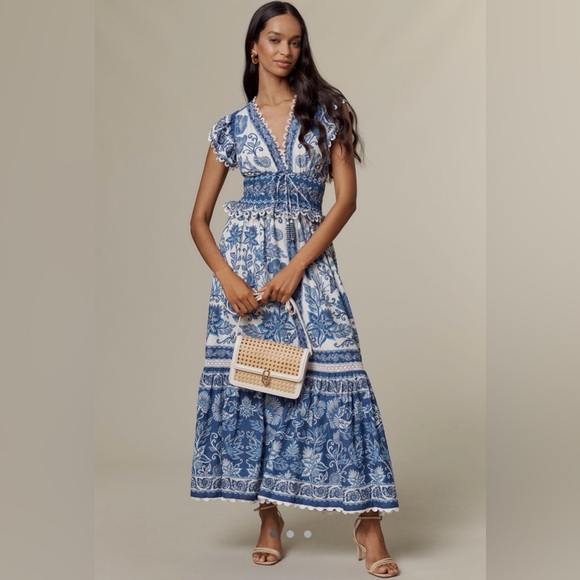 FARM Rio Dresses & Skirts - Farm Rio Shell Garden Cotton Ruffle Maxi Dress, NWT